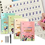 4 Pack Practice Copybook That Can Be Reused, Calligraphy Set for Kids Number Math Drawing Alphabet Handwriting Book,Repeatedly Letter Writing Copybook