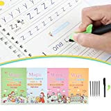 Gigilli Magic Practice Copybook For Kids, Reusable Magic Calligraphy Tracing Handwriting Copybook Set, English Version Writing Practice Book for Children (4 Books 1 Pen)