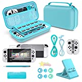 Switch Carrying Case for Switch OLED- 18 in 1 Blue Switch Accessories Bundle Include Switch Case, Protective Case, Screen Protector, Switch Game Case, Switch Stand (Blue)