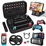 HEYSTOP Switch Accessories Bundle 12 in 1 Compatible with Nintendo Switch, Gift Kit with Carrying Case, Dockable Protective Case Cover, Screen Protector, PlayStand, Joycon Grip & More (Black)