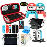 Accessories Bundle Party Pack for Nintendo Switch OLED Model(2021), Kit with Carrying Case, Joy Con Charging Dock& Grips& Covers, Steering Wheels, Mount, Screen Protectors, Caps(23 in 1)