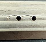 Black Onyx Hoop Earrings For Men or Women - Sterling Silver Ear Hugger Huggie Hoop Sleeper Earrings