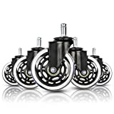 Houseables Office Chair Wheels, Swivel Chairs Wheel, 5 Pk, 3”, Rubber, Polyurethane, Replacement Parts, Furniture Casters, Modern, Roller Caster, Heavy Duty, for Garage, Rolling, Hardwood Floors