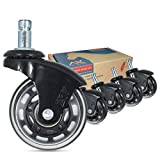 Office Chair Caster Wheels Roller Blade for Hardwood, Replacement Computer Mat, PU Style Castors, Desk Chair Floor Protector, No Noise, Heavy Duty - Wheel Set of 5, (Black Feet, Black/Clear)