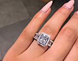 LVTING Princess Cut Cubic Zirconia Ring 925 Silver Engagement Wedding Ring CZ Simulation Diamond Ring Gorgeous Personality Square Wheel Ring Marriage Studded Ring for Women (7#)