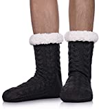 SDBING Mens Super Soft Warm Cozy Fuzzy Fleece-lined Winter With Grips Slipper Socks (Black)