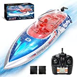 DEERC H121 RC Boats, 20+ mph Fast Speed Remote Control Boat for Pools and Lakes, 2.4Ghz Racing Boats with LED Lights, Capsize Recovery, Overdistance Alert, LCD Screen& 2 Modular Battery for Boys Girls