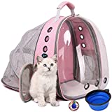 SUPERBE Pet Carrier Backpack, Clear Bubble Cat Backpack, Expandable Airline-Approved Backpack for Small Dog, Walking, Hiking, Camping Use (Pink)