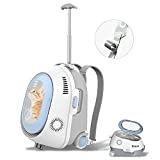 Awpland Cat Carrier Backpack with Wheels,Ventilate Transparent Puppy Rolling Bag with Fan and Light, Airline-Approved Pet Stroller with Soft Padded for Travel, Hiking and Outdoor