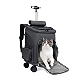 GJEASE Pet Dog Carrier with Wheels,Pet Cat Carrier Rolling Travel Backpack with Durable Mesh Panels,Breathable Pet Backpack Bag for Travel
