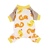 Fitwarm 100% Cotton Soft Dog Pajamas Cute Duck Breathable Pet Clothes Stretchy Puppy Onesie Doggie PJS Yellow XS