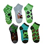 Minecraft Creeper Boys Ankle Socks 6 Pairs M/L Shoe Size 3-10