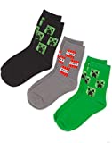 Minecraft Socks Kids Boys Creeper Face Assorted 3 Pack Grey Green Black 12.5-3.5 UK Kids