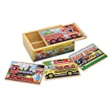 Melissa & Doug Vehicles 4-in-1 Wooden Jigsaw Puzzles in a Storage Box (48 pcs) - Toddler , Fire Truck Puzzles For Kids Ages 3+ - FSC-Certified Materials