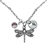 Dragonfly Necklace - Personalized Birthstone & Initial - Dragonfly Jewelry - Dragonfly Gifts For Women