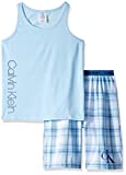 Calvin Klein Little Boys' 2 Piece Sleepwear Top and Bottom Pajama Set Pj, Blue Bell, ck River Plaid, Medium (7/8)