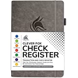 Clever Fox Check Register – Deluxe Checkbook Log with Check & Transaction Registers, Bank Account Register Booklets for Personal and Work Use, A5 Hardcover - Grey