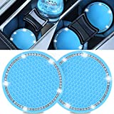 Universal Bling Car Cup Holder Insert Coaster ,2.75 Inch Crystal Rhinestone Car Interior Accessories Durable Anti Slip Silicone Car Coasters (Blue)