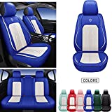 INCH EMPIRE Seat Cover 5 Seats Full Set Universal Fit for Most Vehicle Sedan SUV Truck Pickup Airbag Compatible Synthetic Leather Car Seat Cushion Protector All Weather Adjustable (Blue&White Diamond)