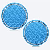 DYKESON 2PCS Universal Vehicle Bling Car Coasters for Cup Holders Interior Car Accessories for Women 2.75 inch Silicone Anti Slip Crystal Rhinestone Car Coaster(Light Blue)