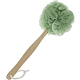 Jxicleang Loofah Back Scrubber for Shower, Mesh Shower Brush with Long Wooden Handle, Luffa Bath Brush for Skin Exfoliating, Loofah on a Stick for Men and Women (1 Pcs Green)