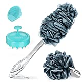 VOVOLY Loofah Shower Set, 4 Packs Including Loofah Back Scrubber on Stick, Loofah Sponge, Hair Scalp Massager Shampoo Brush, Silicone Face Scrubber for Women and Men.