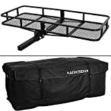 ARKSEN Heavy Duty 60 x 25 Inch Folding Cargo Rack Carrier Luggage Basket 2 Inch Receiver Hitch Fold Up 500 lbs Capacity with Cargo Bag for SUV, Truck, RV - Black