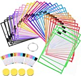 Dry Erase Pockets 30 Set Dry Erase Sleeves Oversized 10 x 14 Inches Teacher-Supplies- for-Classroom-Reusable-Dry-Erase-Pockets-Sleeves Assorted Colors WOT I (30 Set)