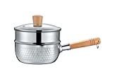 CONCORD 2 Quart Stainless Steel Yukihira Pan with Steamer. Traditional Japanese Saucepan with Wood Handle. Great for Ramen, Tempura pot, Milk, etc.