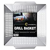 JY COOKMENT Grill Basket- Stainless Steel Grilling Basket for Indoor and Outdoor Use, Heavy Duty Vegetables Grill Basket for Veggies and Kabob, Suitable for All Grills, Dishwasher Safe