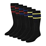 Rocky Mens Athletic Striped Tube Socks Old School 6 Pairs 24" Length, fits size 9-15, Black