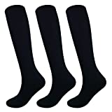 Fitliva Teen Juniors High Knee Athlete Long Tube Sports Socks (3Pack-Black)