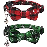 2 Pack/Set Christmas Cat Collar Breakaway with Cute Bow Tie and Bell for Kitty Adjustable Safety Plaid