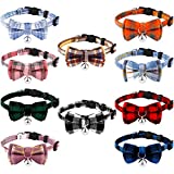 Weewooday 10 Pieces Breakaway Cat Collar with Bow Tie and Bell, Christmas Kitten Collar for Cat, Adjustable Kitty Safety Collars with Cute Plaid Patterns