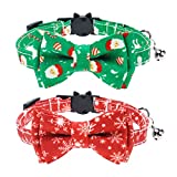 Malier Cat Collar with Christmas Snowflake Pattern Bow tie and Tiny Bell, Adorable Collar with Light Adjustable Buckle Pet Accessories for Kitten Kitty Cats Puppy (Snowflake + Santa Claus)