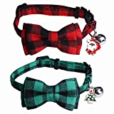 STMK 2 Pack Christmas Plaid Cat Collars with Bow Tie Bell, Breakaway Adjustable Santa Claus Christmas Tree Cat Kitten Collars with Bowtie Bell for Christmas Cats Kittens Costume Decorations