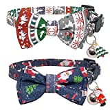 Casidoxi 2 Pack Cat Christmas Collars Breakaway with Bell & Pendant, Xmas Bowtie Cat Safety Collars for Kitten