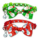 Christmas Cat Bow Tie Collar with Bell, 2 Pack Holiday Kitty Kitten Santa and Snowman Collar for Male Female Girls Boys