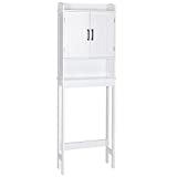 MUPATER Bathroom Over-The-Toilet Storage Cabinet Organizer with Shelves and Doors, Small Freestanding Toilet Shelf Space Saver with Anti-Tip Design and Adjustable Bottom Bar, White