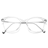 COASION Vintage Round Clear Glasses Non-Prescription Eyeglasses Frames for Women Men (Transparent/Silver)