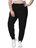 Uoohal Womens Cotton Plus Size Sweatpants Drawstring Loose Joggers Running Workout Lounge Pajama Pants with Pockets Solid Black 2X