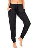 DEAR SPARKLE Jogger with Pockets for Women Drawstring Lightweight Sweats Yoga Lounge Pants + Plus Size (P7) (Black, X-Large)