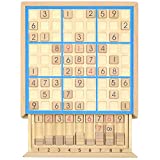 KAILIMENG Wooden Sudoku Board Game with Drawer - 81 Grids Number Place Wood Puzzle for Kids and Adults (Blue Line)