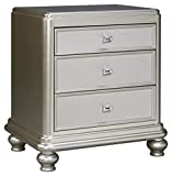 Signature Design by Ashley Coralayne Glam 3 Drawer Nightstand with Faux Shagreen Drawer Fronts, Silver
