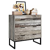 3 Drawer Chest Dresser, 31.5 x 15.6 x 32 Inch Floor Storage Cabinet with Solid Wood Frame and Metal Legs, Modern Tall Nightstand End Table Storage Dresser for Home Office