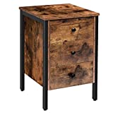 HOOBRO Nightstand, End Table with 3 Drawers and Storage Shelf, Retro Industrial Style End Table, for Living Room, Bedroom, Easy Assembly, Rustic Brown BF46BZ01