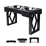 Pet Zone Designer Diner Adjustable Elevated Dog Bowls - Adjusts to 3 Heights, 2.75”, 8", & 12'' (Raised Dog Dish with Double Stainless Steel Bowls) Black