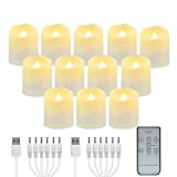 Rechargeable Flameless Votive Candles with Timer & Remote, 12pcs Flickering LED Tea Lights Candles with 2 USB Charging Cables, Warm White Light Electric Fake Candle for Home, Christmas Festival Decor