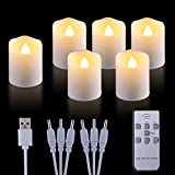 MIXALY 6 Pack 1.8H Rechargeable LED Votive Tea Lights with Remote Timer - More Realistic Flickering Halloween Tealight Candles Warm White - Ideal for Daily/Party/Holiday Decor