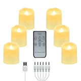 LED Tea Lights Rechargeable Candles with USB Charging Cable, 6 PCS Votive Tea Light with Remote, Flameless Flickering Warm White Tealights Candle for Halloween, Pumpkin Light, Christmas Decoration